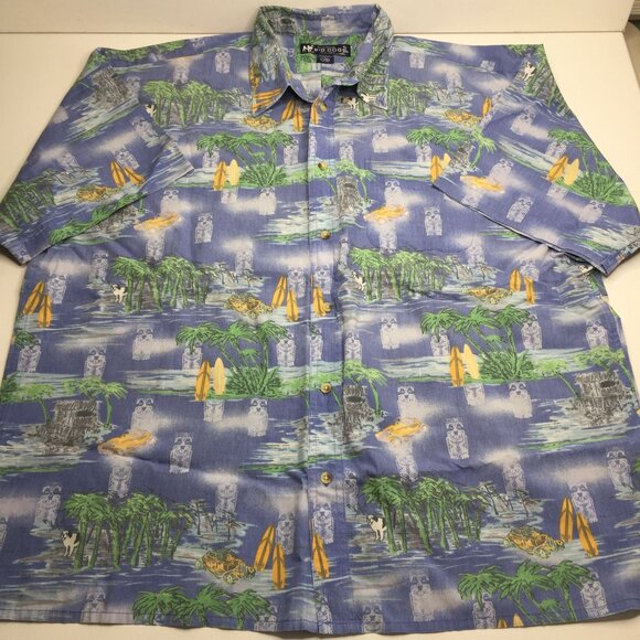 Big Dogs Hawaiian Shirt Palm Trees Tiki Islands Surfboards Huts Extra Large XL - Picture 2 of 9